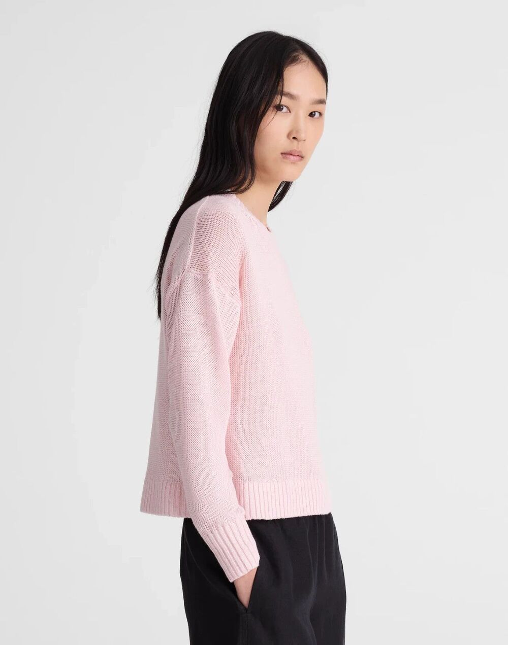 Madewell Linen Drop-Shoulder Sweater Womens Small Pink Blush Crop Pullover NWT - Picture 4 of 11